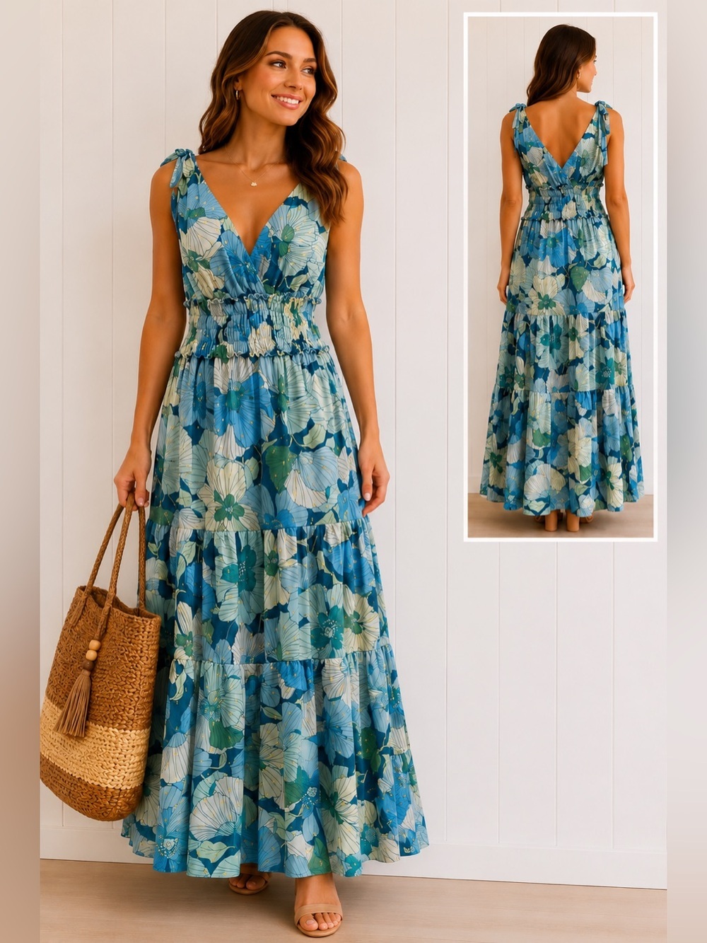 Fairy Floral Tiered Maxi Dress | Garden Flowy Feminine Boho Resortwear | Size 8